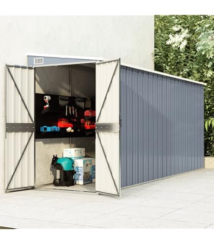 Capanno Da Giardino In Acciaio Gecheer 118x194x178cm - Casetta Attrezzi Con Doppia Porta, Marrone - Foto 12