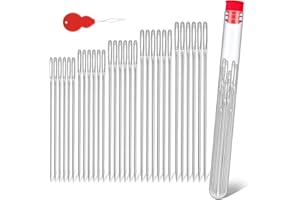 LUOKEFE 30 Pcs Large Eye Sewing Needles, 5 Size Stainless Steel Sewing Needles, Sharp Point Knitting Quilting Embroidery Needles with Threader for Leather, Jeans Repair, Stitching Craft