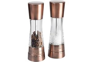 Cole & Mason Derwent Copper Salt and Pepper Mills, Adjustable Grind Settings, Gourmet Precision+, Stainless Steel/Acrylic, 190 mm, Gift Set, Includes 2 x Salt and Pepper Grinders