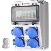 EYPINS Power Distributor for Construction with LS+FI IP66/IP54 | Wall Distributor 4x 230V Schuko Sockets 16A, Fireproof ABS f