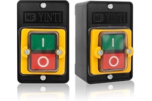 DASYUSUO 2Pcs Water Proof Button Switch Machine 10A 380V Electrical Push Switch ON/OFF Machine Water Proof Push Button Switch Cutting Machine Bench Drill Switch Button with 4Pcs Screws for Textile Machinery