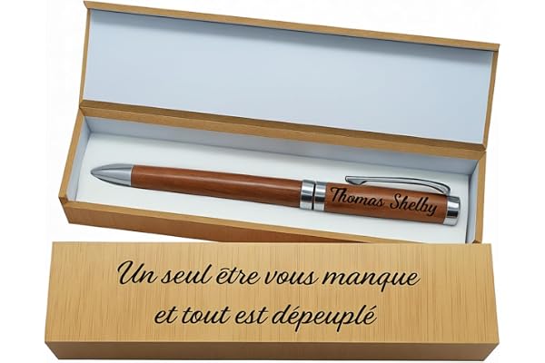 weastyle Stylo en bois luxe personnalisé + coffret cadeau en bois gravé/cadeau personnalisable original, stylo luxe, personnalisation message, gravure texte