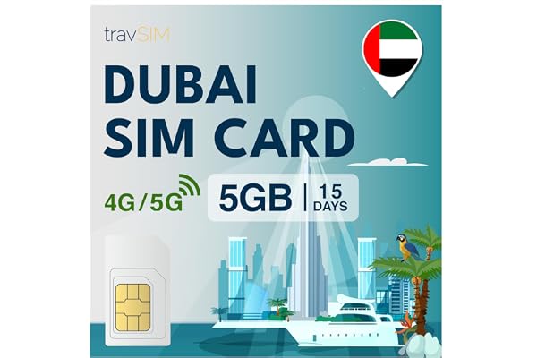 travSIM Carte SIM prépayée pour Dubaï | 15 jours – 5 Go de données SIM | Données haute vitesse 5G/4G | Accès Internet illimité pour Google, Facebook, WhatsApp, Instagram et plus encore