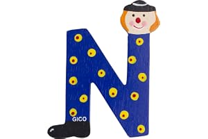 Träbokstäver namn barnrum stor dekoration för dörren, roliga clowns, A-Z, höjd ca 9 cm, träbokstav 7361 (N)