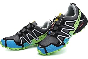 WYUKN VTT Chaussures de Cyclisme Hommes Sports de Plein air autobloquant vélo de Route Baskets Course Femmes vélo Chaussure Plat Crampon Montagne,Green-44EU