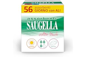 Saugella Assorbenti Cotton Touch Giorno, 56 Assorbenti Cotone Giorno con Ali, Azione Antibatterica, Antiodore e Lenitiva