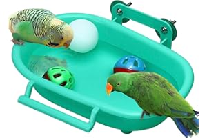 CAKEFLY Random Color Budgie Bath Tub Bird Bath for Cage with 3 Balls Bird Water Bowl Bird Food Feeder Shower Tray Parrots Bathing Tubs Budgie Toys Bird Toy for Birds Parakeet Canary Bird Cage Accessories