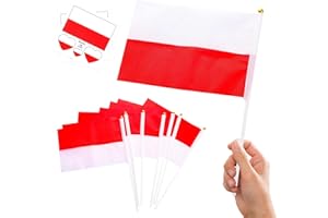ZSYIULIA 10pcs Mini Poland Flag on Sticks & 2pcs Tattoos - Small Polska Hand Held Decorations for Games 2024 Football Sports Events Independence Day Party