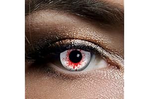 ‎LEO EYES Farbige weiße Kontaktlinsen mit roten Blutspritzer, die Zombielinse, Bloodshot, Halloween Linsen,White Zombie Linsen, farbige Kontaktlinsen, Dracula