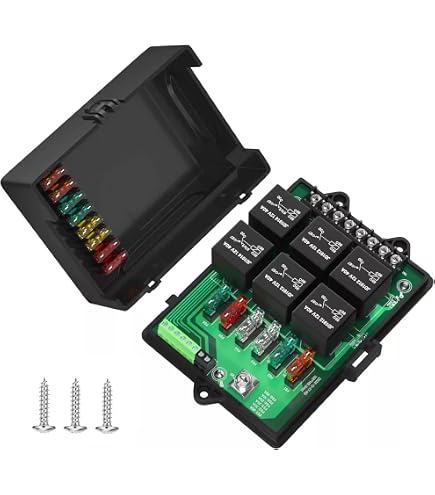 Boîte à Fusibles Et Relais 12 Voies 12V/40A - Support Avec Terminaux, Noir, ABS/métal, Neuf Sous Emballage