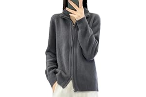 ALLOAONE Cardigan da Donna con Colletto alla Coreana in Lana con Cerniera, Maglione A Maniche Lunghe in Cashmere Lavorato A Maglia