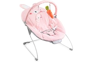 MoMi GLOSSY Babywippe für Babys bis 9 kg weiche Polsterung Metallrahmen AntirutschFüßchen Haltegurt Abmessungen 58 x 49 x 53 cm Sensorisches Modul für kreative Kinderförderung, Bunny