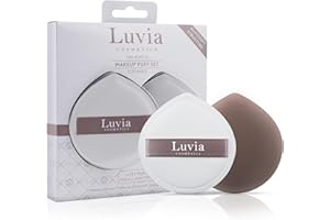 Zestaw do makijażu Elegance – Luvia Cosmetics The Puffys, 2 gąbki kosmetyczne w zestawie, frędzle do pudru, dwustronna taśma gumowa, profesjonalne gąbki do płynnej tekstury w kolorze kawy