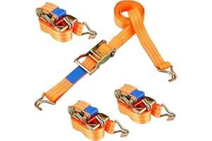 QWORK® 4X Sangles d'arrimage Transport de Voiture 38 mm Largeur de Sangle 3 m de Longueur, Sangles de Serrage pour Transport de Voiture 3 tonnes, Orange