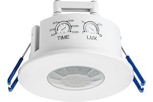 SEBSON Detector de Movimiento Interior - Montaje Empotrado en Techo, Programable, LED Adecuado - Sensor de Movimiento Alcance 8m / 360°, Blanco