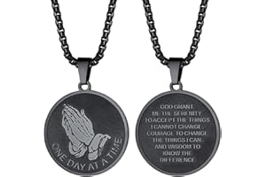 FaithHeart Medalla Sagrada Colgante con Mano de Oración e Inscripción Biblia Joyería Milagrosa de Acero Inoxidable 316L para Hombre