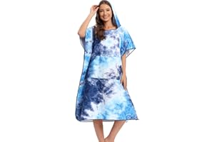 FLYILY Serviette en Robe Poncho avec Capuche en Microfibre Changement Peignoir de Bain Serviette de Poncho de Surf avec Capuche