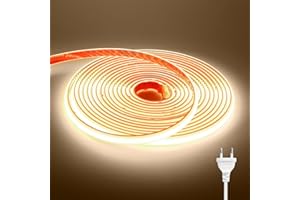 Wisada Tira de LED COB de 220V con Alimentación, IP65 Impermeable, Luz de Cuerda Flexible de 288 LED/m,Cinta Autoadhesiva Luz para la decoración del Gabinete Sala estar Dormitorio TV