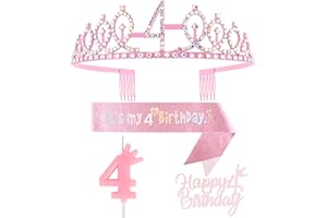 Yiran Pink 4th Birthday Decorations for Girls, with It's My 4th Birthday Sash and Tiara Crown, Cake Topper, Birthday 4 Candles, 5th Birthday Gifts Party Decorations, 4th Birthday Decoration for Girls