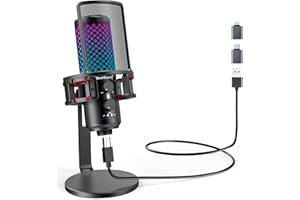 zealsound Microfono da gioco RBG Microfono USB Microfono a condensatore Adattatore Plug&Play incluso Streaming Podcast Mute Touch Gain Control Shock Mount Compatibile conPhone/Windows/Mac/PS4&5