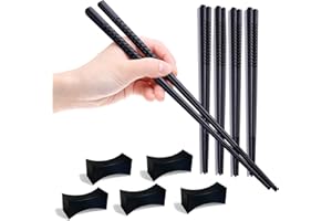 JOKILY NC Palillos japoneses para comer, 5 pares y 5 palillos chinos, de aleación, reutilizables, ligeros, antideslizantes, lavables, para lavar