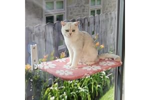 Yaning Cat Window Perch, Foldable Cat Window Hammock with Cute 3D Textured Flower Cover and Strong Suction Cups, Cordless Window Seat Bed for Indoor Cats (Pink Flower, Large)