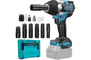 LIROPAU Clé à Chocs Sans Fil Brushless 1000N.m compatible avec Makita 18 V batterie, Boulonneuse Electrique avec 6 Douilles à Chocs, 1/2" Boulonneuse a Choc Electrique pour la Voiture et la Maison