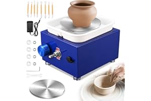 Tornio per Ceramica, Kooeuru Tornio per Argilla 2000 giri/min Velocità Regolabile con Piastre da 10/6,5 cm, Strumenti di Modellatura e Vasca Rimovibile, Tornio Ceramica per Bambini e Adulti, Blu scuro