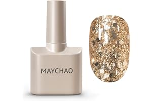 MAYCHAO Glitter Gel Nail Polish, 15ML Gold Glitter Gel Nail Polish, Soak Off UV LED Nail Varnish Nail Art Starter Manicure Salon DIY at Home, 0.5 OZ