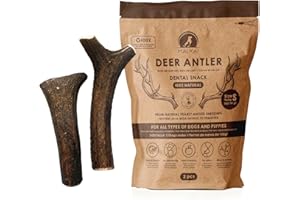 MAIKAI Poroże jelenia dla psa, rozmiar S (2 x 40-70 g), 100% naturalne, przysmaki dla psów, niezniszczalna, kość do żucia, pałeczki do żucia, artykuły do żucia, szczenięta, prezent