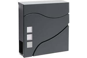 Wiltec Buzón de diseño V28 Antracita 370 x 105 x 370 mm, de Pared con Cerradura y Hueco para el periódico, de Acero con Recubrimiento en Polvo