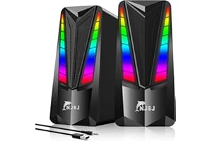NJSJ Computer Speakers, PC Speakers for Gaming with 7 Dynamic RGB Modes, Volume Control, 2.0 USB-Powered & 3.5mm Aux-in Stereo Multimedia Speakers for Desktop, Laptops, Monitor, Projectors (Black)