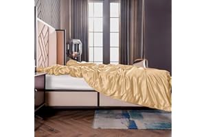‎THXSILK THXSILK Seide Bettbezug, Seide Tröster Cover, Seidenbettwäsche, 100% 19 Momme Bestnote Maulbeerseide Bettwäsche - Gold 140 x 200cm