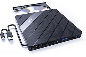Unitek External DVD/CD Drive with SD Card Reader, USB 3.0 Hub, USB-C Power Port, CD/DVD +/-RW Burner for Laptop/Desktop/PC, Windows/Linux/Mac