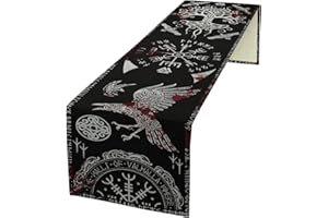 kikomia Baumwolle Leinen Tischläufer Rechteckige Wikinger Rabe Baum des Lebens Tischdecke für Hochzeit Urlaub Heimdekoration Wikinger Dekorativ Abdeckung Tischplatte (33×183cm, Blood)