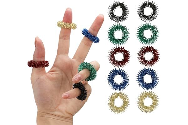 ZENO Spiky Fidget Rings – uppsättning om 10 anti-stress fingerringar för vuxna, ljudlös fidgetring för stress- och ångestlindring, sensoriska massageringar för fokus och nervösa vanor