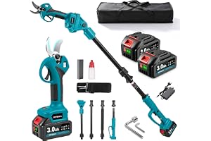 Yofidra 2-i-1 Sladdlös Stångsekatör, 30mm Elektrisk Sekatör | 2,4m Teleskopstång, 2 x 3.0Ah Batterier, 300W Borstlös Motor, LCD-Skärm, Trädgårdssekatör för Grenar och Fruktträd