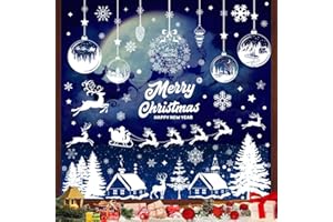Aonveki Vetrofanie Natalizie per Finestre, 11 Fogli Adesivi Natalizi per Finestre, Natale Vetrofanie Addobbi Natalizi Rimovibile, Vetrofanie Fiocchi di Neve e Alci per Decorazioni Natalizie