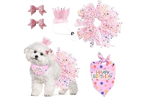 URROMA 4 piezas de traje de cumpleaños para mascotas, bandana de para perro con sombrero y vestido, suministros de fiesta de moda, regalo rosa para perros, gatos, mascotas