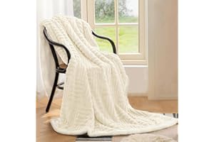 Homebliss Coperta Plaid Pile Sherpa 220 x 240 cm, Coperta Calda e Confortevole Flanella- Certificata Oeko-TEX®, Copri Divano,Copriletto,Plaid Matrimoniale Divano Fluffy di Alta qualità-Beige