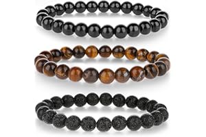 Mabor 3szt. zestaw bransoletek z koralikami dla mężczyzn elastyczna bransoletka z 8mm koralikami z tygrysiego oka biżuteria rozciągliwa okrągła z koralikami dla mężczyzn i kobiet prezent