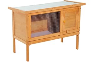 pawhut Wood Rabbit Hutch Bunny Cage Shelter Outdoor Garden Guinea Pig Sliding Tray Elevated House