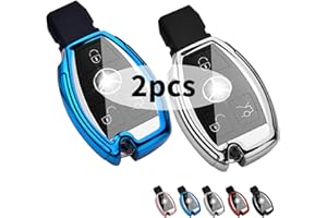 Yosemy Custodia per Chiave Auto Mercedes Benz, in TPU Morbido Custodia Protettivo 2 3 Tasti Auto Caso Chiave, per Mercedes Benz W204 W211, 2-3 Tasti Keyless A B C E Class (Blu + D'argento)
