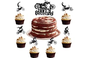 ALEGRE Motorrad Tortendeko Geburtstag,13 Stück Happy Birthday Cake Topper Schwarz,Motorrad Deko Kuchen,Glitzer Motorrad Tortenaufsatz,Motorrad Kuchen Topper für Männer Jungen Geburtstag