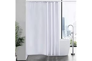 Furlinic Duschvorhang 180x200, in Badezimmer Vorhang für Badewanne und Dusche,Textile Vorhänge aus Stoff Wasserdicht und Anti-schimmel, Duschvorhänge Waschbar, mit 12 Duschvorhangringe Weiß.