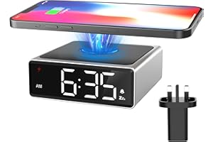 MeesMeek Alarm Clock Wireless Charging - Clear LED Metal Wireless Charger Clock with 3 Brightness 12/24H Snooze for Bedside Bedroom Office (Silver)