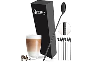 JODORA Design Latte Macchiato Löffel schwarz 19cm - 6 lange Löffel aus rostfreien 304 Edelstahl - stabile Dessertlöffel lang spülmaschinenfest