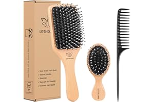 URTHEONE Boar Bristle Hair Brush and Comb Set for Women Men Kids, Best Natural Wooden Paddle Hairbrush and Small Travel Styling Brush for Wet or Dry Hair Detangling Smoothing Massaging