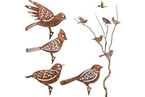Suynauetev 4 Piezas Pajaros Decorativos Oxidado Pajaro Decoracion Decorativas Jardin Oxidada Pajaros Jardin de Metal Oxidado para Jardín Patio Parque Valla Árbol Rama Tronco Decoración