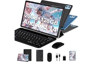 SUAAT Newest Tablets Android 14 10 Pollici 20GB RAM+128GB ROM(1TB TF), Octa-Core 1.8Ghz, WiFi 6,Bluetooth 5.0, GMS, 8MP + 5MP, OTG, Cast, Tablet PC con Custodia, Tastiera e Mouse, Nero